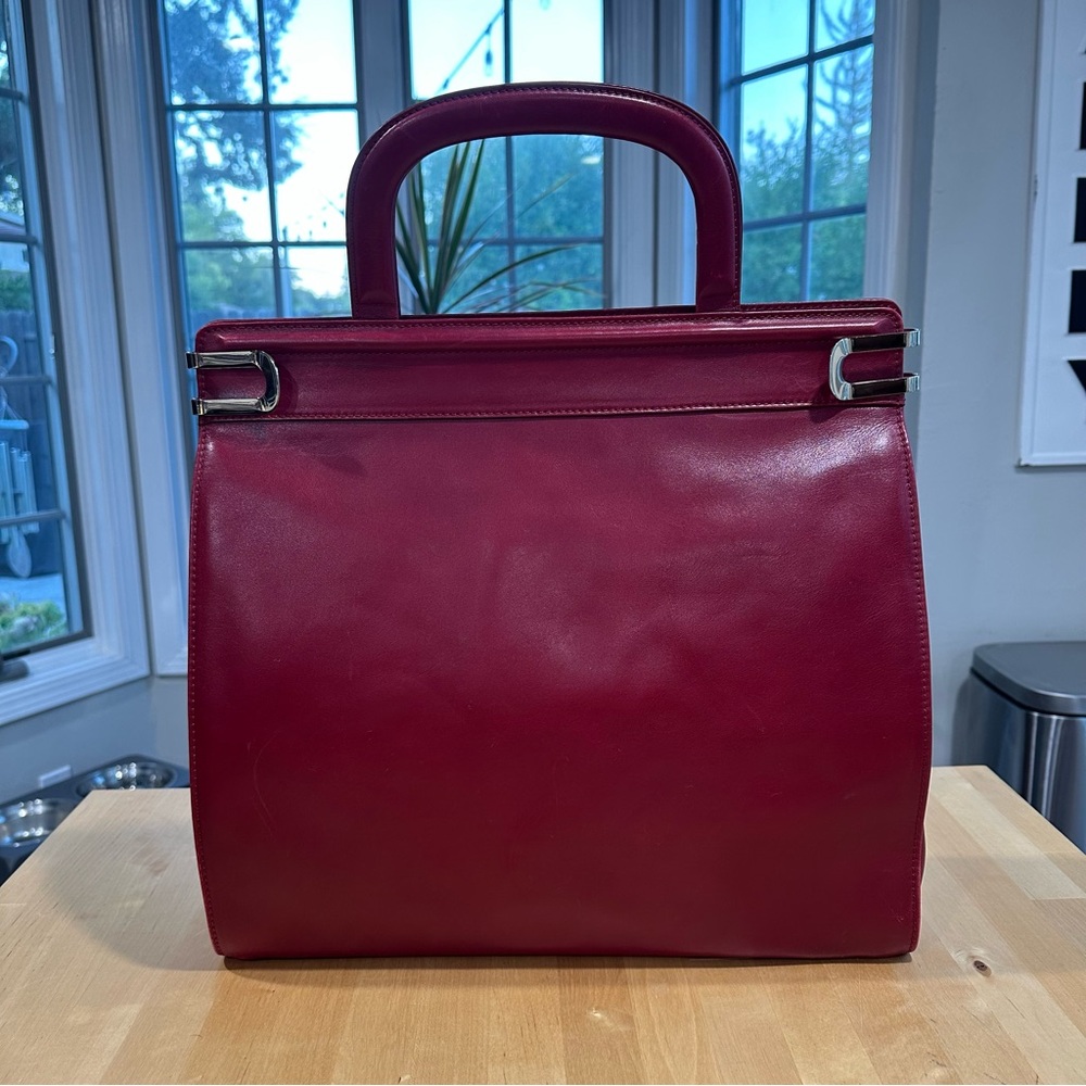 Barneys New York Deep Red Leather Purse/Laptop Bag